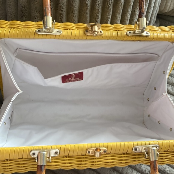 Marchioness Macy Yellow Wicker Straw Bamboo Box Purse Handbag Vintage 1950s 🌞 - Picture 8 of 16